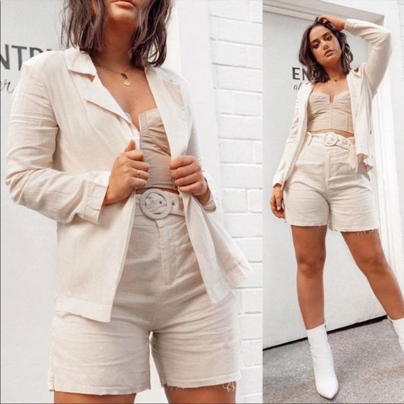 Princess Polly Jackets & Blazers - Bella Fiori X Princess Polly Cream Linen Blend Open Front Collared Blazer Size 2